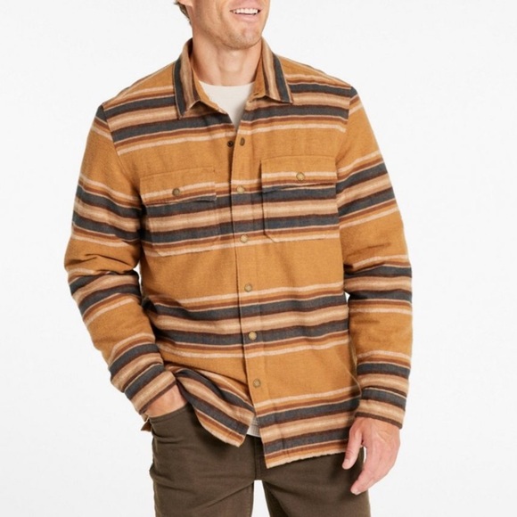 L.L. Bean PrimaLoft Lined Chamois Shirt Jac Stripe barley 35378 - Picture 1 of 15